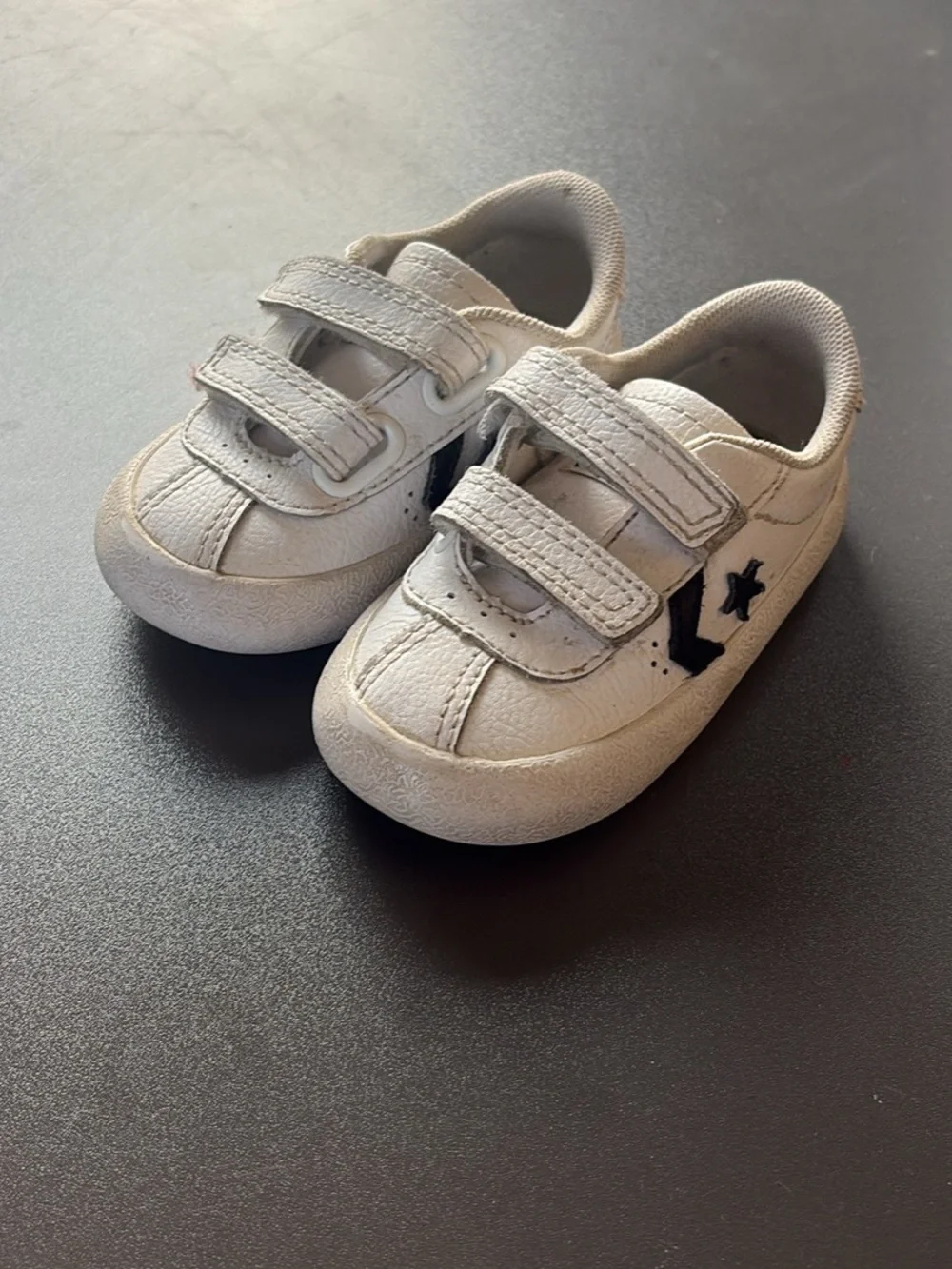 Toddlers Converse White Velcro Sneakers with Black Star Accent